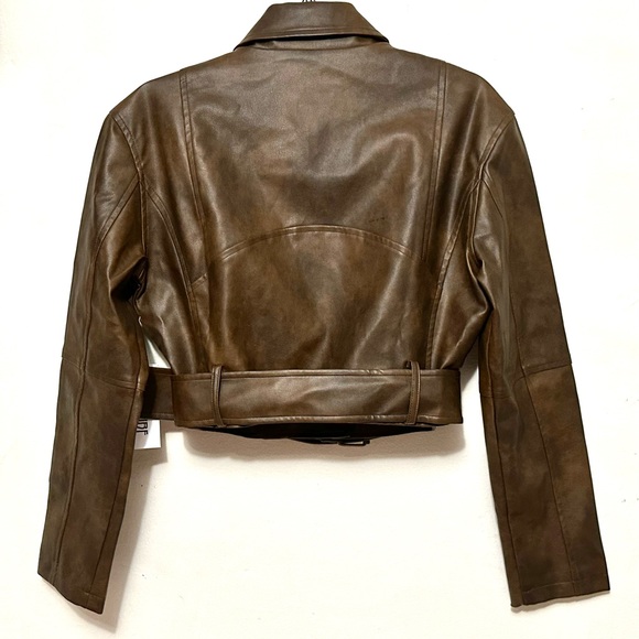 12th Tribe Dark Brown Leather Moto Motorcycle Jacket Cropped Asymmetrical XS - Picture 4 of 4